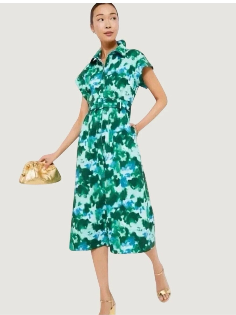 NWT Tuckernuck Chloe “Watercolor” Midi Shirt Dress in Blue Lagoon